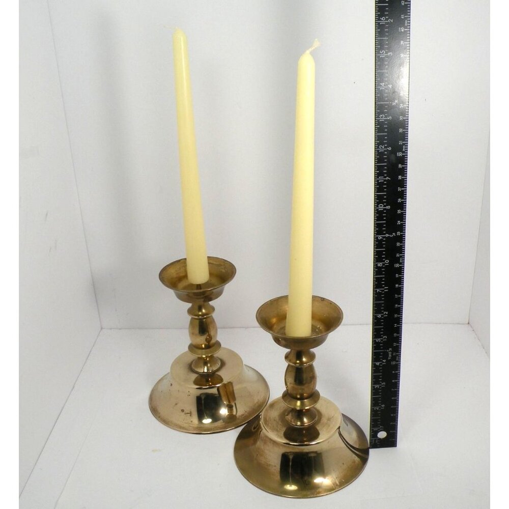 Vintage Art Deco Brass Taper Candle Holders Pair With Elegant Design & Polished
